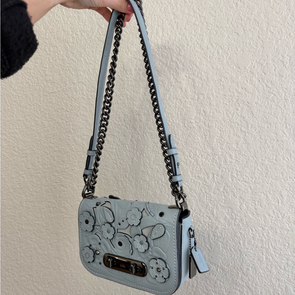 COACH Floral Embellished Blue Shoulder/ Crossbody purse - Picture 2 of 14